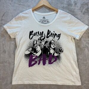 Disney Villains T-Shirt Busy Being Bad Graphic Tee White Woman's Size M